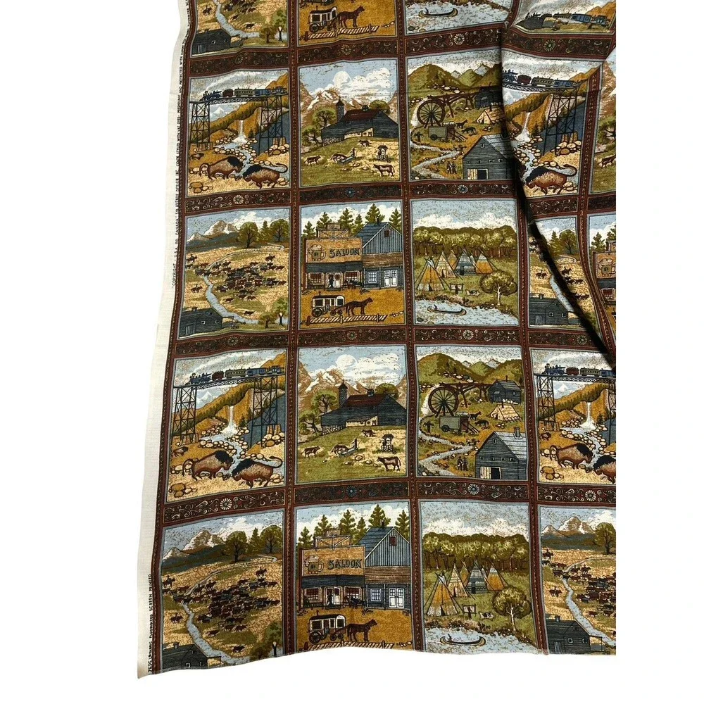 Vintage 5th Avenue Native Village Frontier Train Buffalo Saloon 2 Yards Fabric